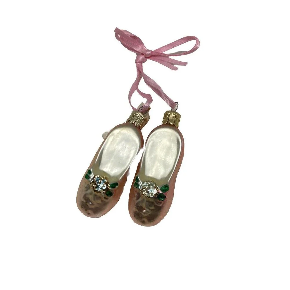 Midwest Of Cannon Falls Vintage Pink Ballerina Slippers Glass Ornament Czech Rep